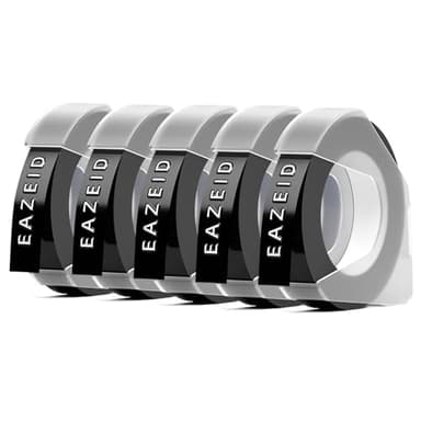 EazeID Replacement for Dymo Embossing Label Tape Black 3/8 Inch 3D Plastic 1741670 for Dymo Organizer Xpress Label Maker Refills 1540 1550 1570 Office Mate II 12965 DYM12966 Embossed Labels, 5-Pack