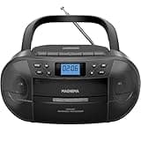 MAGNEMA Portable CD Cassette Boombox with AM/FM Stereo Radio, Bluetooth and USB, CD-R/RW and MP3 CD Compatible, AUX Port, Headphone Jack, LCD Display, CD Tape Player Combo with Clear Sound - Black