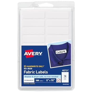 Avery No-Iron Fabric Labels, 1/2" x 1-3/4", Washer and Dryer-Safe Waterproof Labels, Non-Printable, 180 Total (40721)