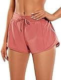 CRZ YOGA Athletic Shorts for Women with Zip Pocket, 2.5" Mid Waist Mesh Liner Shorts for Running Gym Workout Red Bronzer X-Large