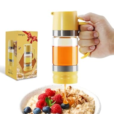 Aelga Glass Honey Dispenser No Drip - 9 OZ Honey Pot Honey Jar with Handle - Maple Syrup Dispenser
