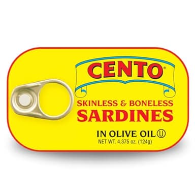 Cento Skinless & Boneless Sardines in Olive Oil, 4.375 Oz, High Protein, Easy to Open Pull Top Lid