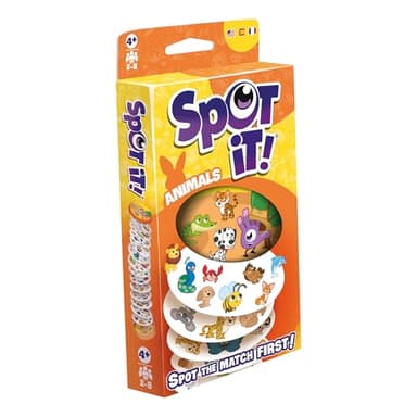 Asmodee Spot It! Animals (2024 Refresh) - Eco-Blister Edition, 5-in-1 Visual Perception Game for Quick Reflexes and Family Fun, Ages 4+, 2-8 Players, 15 Minute Playtime