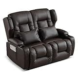 SAMERY 54.2" RV Loveseat Recliner Sofa, Manual Recliner Loveseat, Double Recliner RV Sofa Home Theater Seating with Cup Holders and Side Pocket for Living Room/Office/Apartment