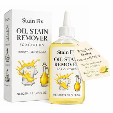 Stain Fix Oil Stain Remover for Clothes (8.72oz) - Fabric Stain Remover For Cooking, Engine, Dried Oil And Grease Stains - Safe for All Fabric Types