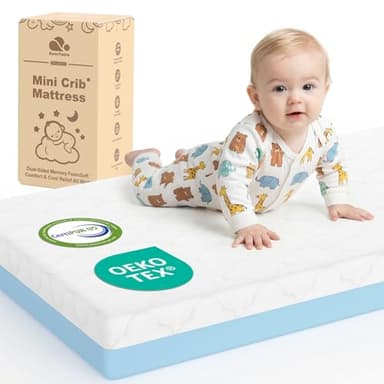 DeerFable Dual Sided Pack and Play Mattress, 3 Inch Thick Soft & Firm Memory Foam Breathable Portable Pack n Play Mattresses, 4 in1 Baby Playpen Mattresses with Removable Washable Cover - 38x26x3 Inch