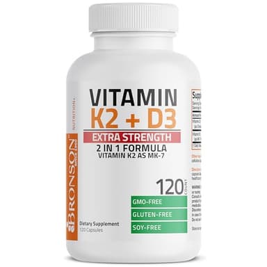 Bronson Vitamin K2 (MK7) with D3 Extra Strength Supplement Bone and Heart Health Non-GMO Formula 10,000 IU Vitamin D3 & 120 mcg Vitamin K2 MK-7 Easy to Swallow Vitamin D & K, 120 Capsules