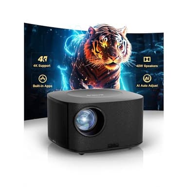 Projector-4K with WiFi and Bluetooth:[3000 ANSI/40W Dolby Audio/Official Licensed Apps], Outdoor-Projector with Smart OS 2.0 & AI Auto Focus,ONOAYO ONO5Pro 2.0 Smart Movie Projector for Indoor/Outdoor