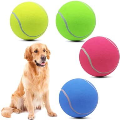 Magicorange 4 Pack 9.5 inch Giant Tennis Ball Large Dog Tennis Ball Pet Balls for Dogs for Outdoor/Indoor Sports Dog Gift with Needle (Multicolor, 9.5 inch)