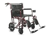 Medline Freedom Plus Heavy-Duty Extra-Wide Bariatric Transport Chair, 22" Wide Seat, Full-Length Arms, Elevating Legrests, Durable Red Frame