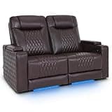 MCombo 65" Power Loveseat Recliner Sofa with Adjustable Headrest for Living Room, Reclining Love Seat with USB & Type C Port, Armrest Storage & LED Light HTS401SET (Brown, Loveseat)