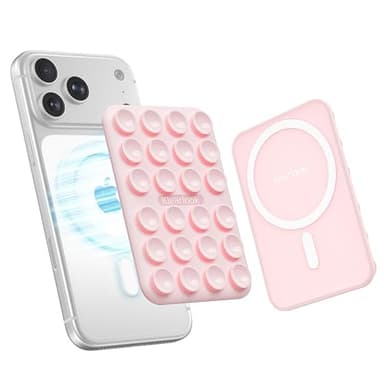 Klearlook Magnetic Suction Phone Mount for MagSafe Case, Silicone Sticky Phone Grip Holder for iPhone 16/15/14/13/12 Series, Removable Hands-Free Video/Selfie, Women Girl Teen Gift, Light Pink