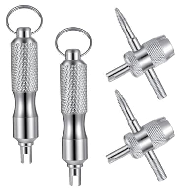 Bruislard 4 PCS Valve Stem Tool Keychain & 4-in-1 Tire Valve Core Removal Tool, Stainless Steel Portable Valves Core Disassembly and Repair Tools for Bicycle Car Motorcycle Repair Install Accessory