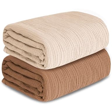 Muslin Swaddle Blankets for Newborn, 2 Pack Breathable Soft Receiving Blanket, Large 41 x 41 inches Swaddle Wrap Burping Clothes, Essentials Infant Shower Items. (Beige & Coffee)