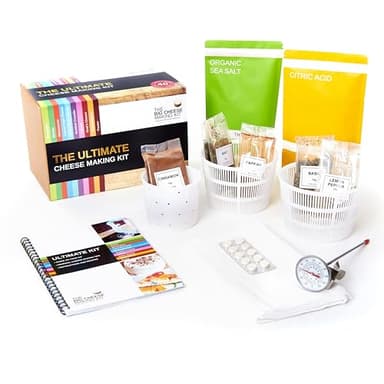 The Big Cheese Ultimate Cheese Making Kit - Makes 10 Cheeses (Mozzarella, Mascarpone, Feta, Ricotta + 6 More) - 40 Batches with Rennet & Recipe Book