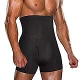TAILONG Men Tummy Control Shorts High Waist Slimming Underwear Body Shaper Seamless Belly Girdle Boxer Briefs (Black with Fly, 2XL)