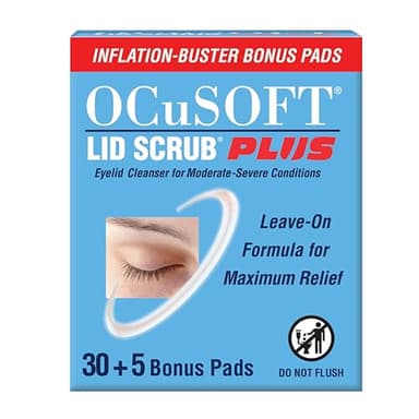 OCuSOFT Lid Scrub Plus Inflation Buster – 5 Bonus Pads Included - Advanced Eyelid Cleanser for Intensive Lid & Lash Care - 35 ct Pre-Moistened Pads