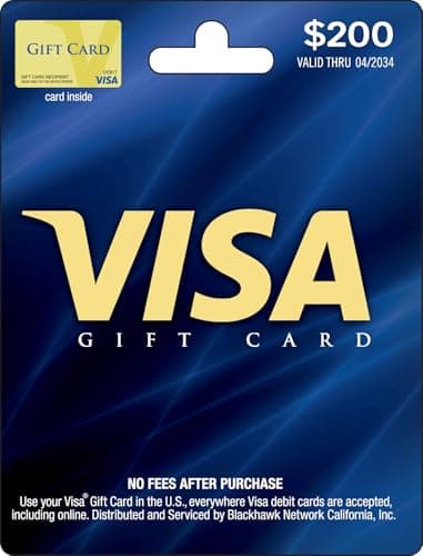 Visa Physical Gift Card $200 (plus $6.95 Purchase Fee)