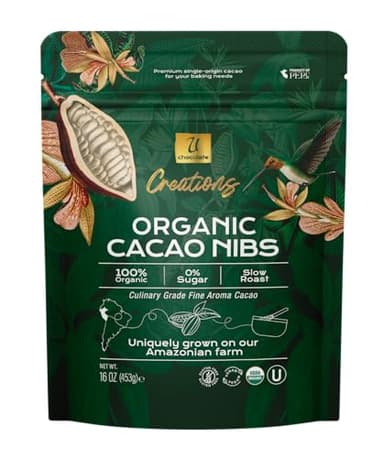 U Chocolate Creations | Organic Cacao Nibs (16 oz) | Fresh from our Farm | 100% natural, 0% Sugar | Perfect topping for healthy snacks, granola, ice cream, yogurt and baking recipes, flavanol-rich.