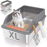 Yoochee Stainless Steel Sifting Litter Box with Lid, XL Extra Large Sifting Cat Litter Box for Pine Pellets & Big Cats, Metal Sifter Litter Pan System for Odor Control, With Sifting Box Liners & Scoop