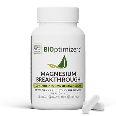 BIOptimizers Magnesium Breakthrough Supplement with 500mg - 7 Forms of Magnesium: Glycinate, Malate, Citrate, and More - Natural Support for Sleep and Cognitive Function -30 Capsules- Calming Vitamins