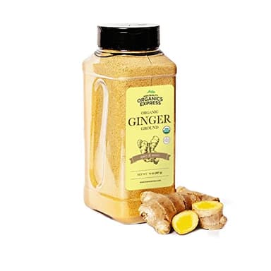 HQOExpress Organic Ground Ginger – Non GMO, Kosher, USDA Certified Organic Ginger Powder – Hot and Spicy Aromatic Seasoning for Baking, Rubs, Marinades and Smoothies, 14 oz. Chef Jar