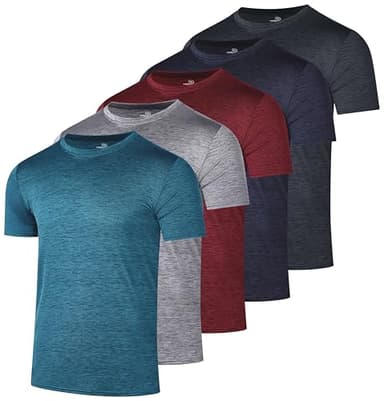 Real Essentials 5 Pack: Men's Dry-Fit Short Sleeve Crew Neck T Shirts Fitness Running Gym Workout Cool Exercise Athletic Tee, Set 1, Large