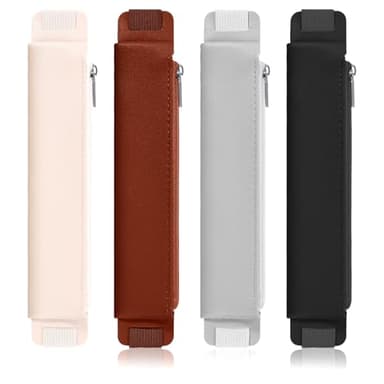 4 Pieces Elastic Pen Holder for Notebook PU Leather Pencil Case Flat Pencil Holder Detachable Notebook holder Pen Pouch Supplies with Zipper and Adjustable Band for A5 Planners Journals Book Binders