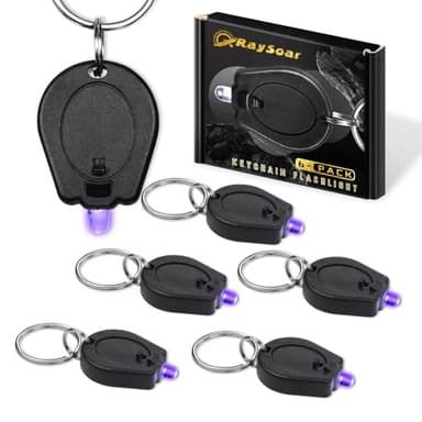 RaySoar 6 Pack 395nm Mini UV LED Keychain Flashlight UV Keychain Light Black Light for Detections