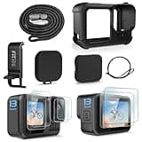 FiTSTILL Black Silicone Sleeve Rubber Protective Case Only Applicable to Go Pro Hero 13 Black Standard Lens,Battery Side Cover&Screen Protectors& Lens Caps&Lanyard for Hero13 Black Accessories Kit