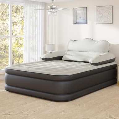YITAHOME Queen Size Air Mattress with Headboard, 18in Inflatable with Pillow, Blow Up Mattress with Removable Electric Pump, Comfort Air Bed Queen for Camping & Home