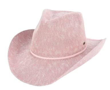 C.C Sparkly Sequin Cowboy Hat with Suede String Trim, Dusty Rose