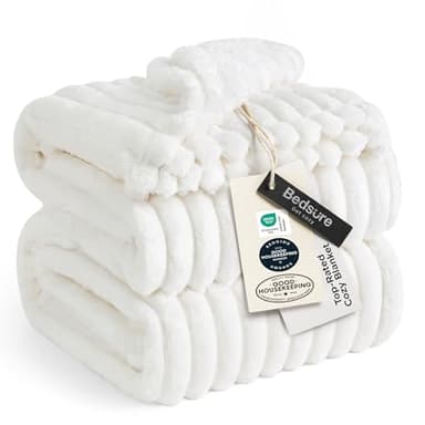 Bedsure GentleSoft Blankets Queen Size for Bed - Cozy Soft Sofa Couch Cover Blankets for Women, Cute Large Bedding Fleece Throws for Girls, Off White, 90x90 Inches