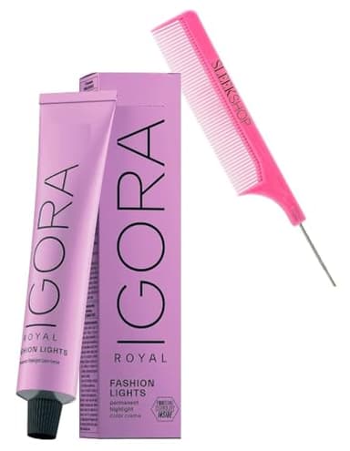 Sleekshop Comb + IGORA ROYAL FASHION LIGHTS L-89 Red Violet Permanent Cream Highlight Hair Color Dye by Schwarzkapf (Newest 2024-2025 Version, with SLEEKSHOP PINK Comb)
