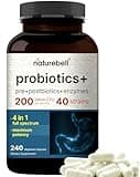 NatureBell Probiotics 200 Billion CFU Per Serving | 240 Veggie Capsules with Synbiotic Blend of Digestive Enzymes, Prebiotics, & Postbiotics – 40 Strains – Full-Spectrum Gut Health & Bloating Support