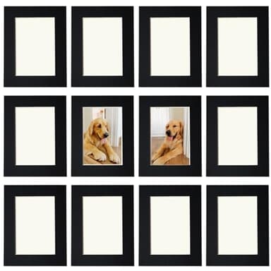 YIYINOE 12 Pack 6x4 Inch Black Cardboard Photo Frames, Ultra-Thin Self-Adhesive Wall Mounted, Removable Picture Frames for Smooth Walls, Easy No-Residue Peel-Off with Dust Cover
