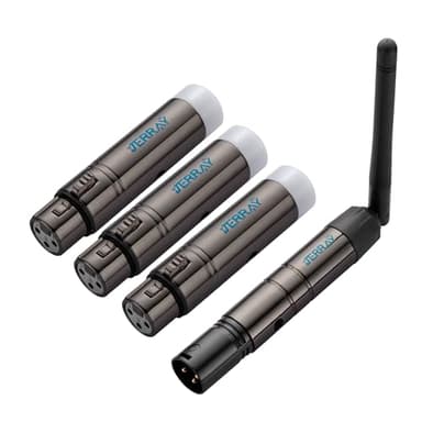 JERRAY Wireless DMX512 1Transmitter & 3Receivers Kit (Plug-in Power, Non-Battery) - No Delay Lighting Control System for DJ, Disco, Stage Moving Heads 1000ft Range (Includes Power Adapters)