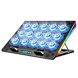 KeiBn Laptop Cooling Pad, Gaming Laptop Fan Cooling Pad with 15 Quiet Fans, RGB Laptop Cooler for 10-17.3 Inch, 4 Height Stands, 2 USB Ports - Blue