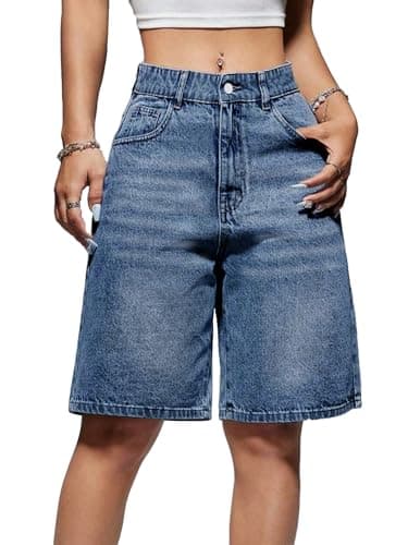 EMMIOL Women Jorts Jean Shorts Jorts Outfits Mid-Low Waisted Trendy Causal Summer Loose Straight Leg Denim Shorts