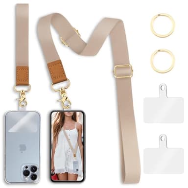 Yonlevres Phone Lanyard Crossbody Strap, Beige Cell Phone Lanyards for around the Neck Wristlet Wrist Strap Solid Color Adjustable for Keys Case Accessories Travel Essentials