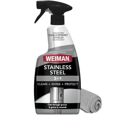 Weiman Stainless Steel Cleaner & Polish, Anti Fingerprint Spray Stainless Steel Cloth, Water Spots & Grease, No Streaks or Residue, Safe for Metal Polish, Chrome, Appliances, Fridge, Sinks & Grills