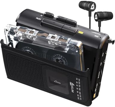 KLIM K8 Cassette Tape Player Portable with F1 Headphones - Cassette Recorder - New Version - AM/FM Walkman - Built-in Microphone & Speaker - Headphone Jack & Earphones - Black
