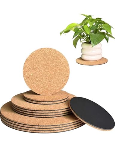 vensovo 12 Pcs Cork Plant Coasters & Saucers 4/6/8 Inch – Absorbent Round Mats for Indoor Flower Pots, Planters, Houseplants, Surface Protector for Table & Floor