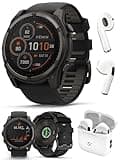 Garmin Fenix 8 Solar Sapphire (51mm, Carbon Gray DLC Titanium) Multisport GPS Smartwatch Bundle - 1.4” Touchscreen, Built-in LED Flashlight with PlayBetter Wireless Running Earbuds