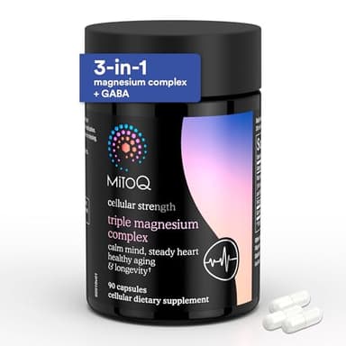 MitoQ Triple Magnesium Complex | Magnesium Glycinate, Taurinate, Oxide with GABA for Heart Health, Stress Management, & Deeper Sleep | High Absorption | 90 Capsules