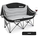 KingCamp Double Camping Chair Oversized Loveseat Camping Couch Heavy Duty Outdoor Folding Chair with Cup Holder Wine Glass Holder Support 550 lbs for Outside Picnic Beach Travel Black
