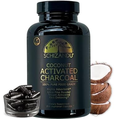 Schizandu Activated Coconut Charcoal Capsules – Vegan, Organic, Non-GMO, No Additives – 210 Count, X-Large Bottle