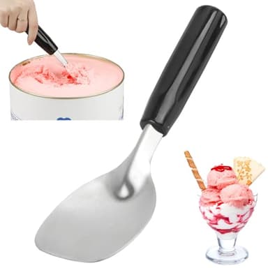 KAYCROWN Stainless Steel Ice Cream Spade with Non-Slip Handle, Heavy Duty Ice Cream Spade Scoop for Hard or Creamy Ice Cream, Durable Bend Proof Flat Ice Cream Paddle, Easy Scooping & Dishwasher Safe
