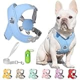 Patas Lague Dog Harness with Leash Set Adjustable Soft Padded Step-in Dog Vest No Choke No Pull Reflective for Small Medium Pets with Poop Bags and Dispenser, Solid and No-chew, Blue M