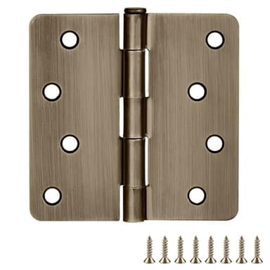 Design House Door Hinges for Interior Doors 6-Pack 4-inch x 4-inch – Rounded 1/4-inch Radius Steel Door Hinge – Antique Brass – Fits Standard Doors – Design House 186080
